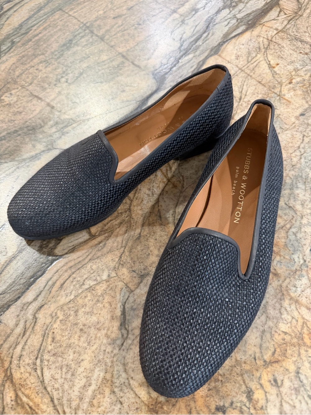 Stubbs & Wootton Raffia Noir Slipper Black Woven Loafers - Picture 4 of 8